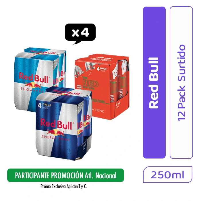 Pack Energizante Red Bull Lata Surtido 250 ml x 12 und
