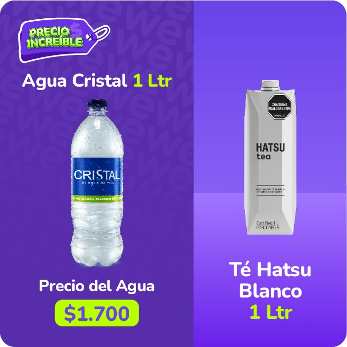 Precio increíble: Agua Cristal 1 L + Té Hatsu Blanco Tetrapak 1 L