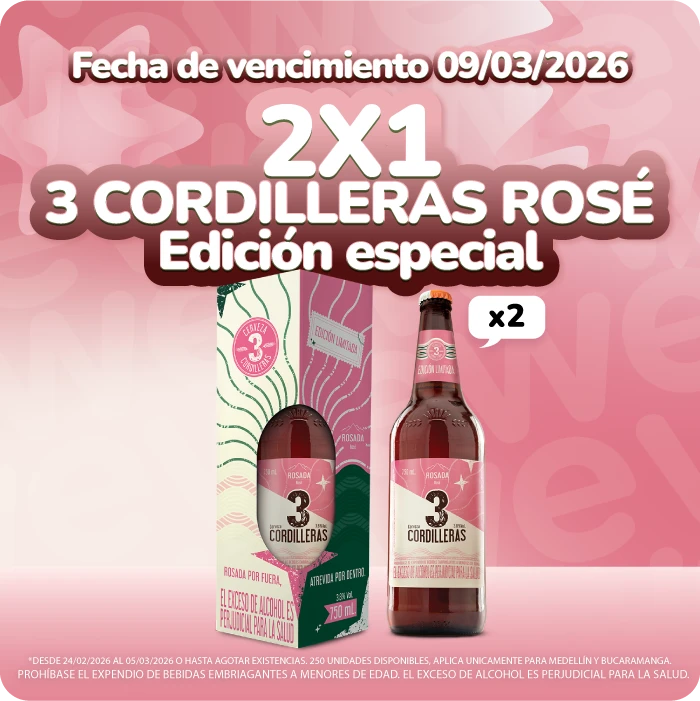 2x1 Cerveza 3 Cordilleras Ros&eacute; 750 ml Edici&oacute;n Especial. Fecha vencimiento 09/03/2026