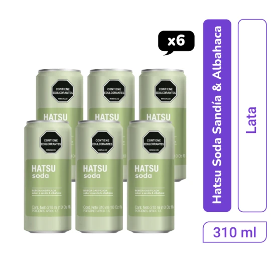 Soda Hatsu Sandía y Albahaca Lata 310 ml x 6 und