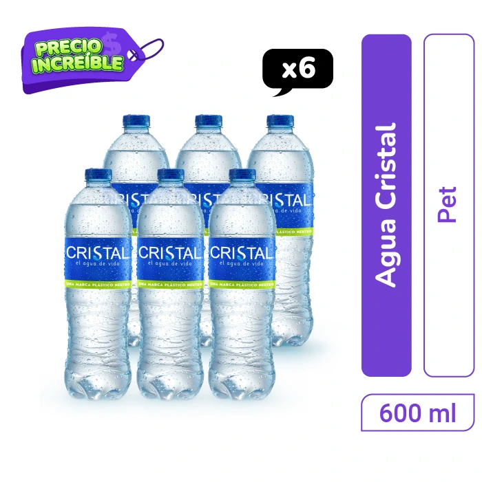 Agua Cristal Pet 600 ml x6 und
