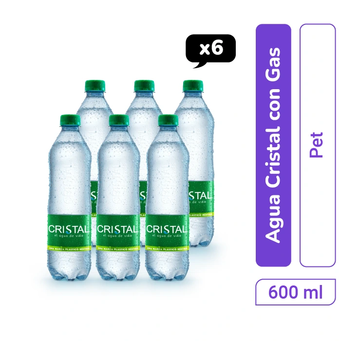 Agua Cristal Con Gas pet 600 ml x 6 und