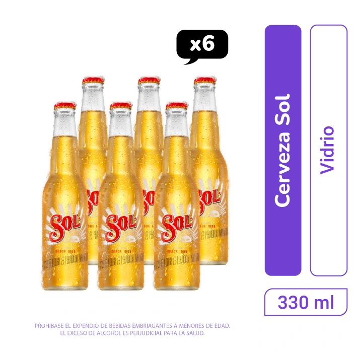 Cerveza Sol botella 330 ml x 6 und