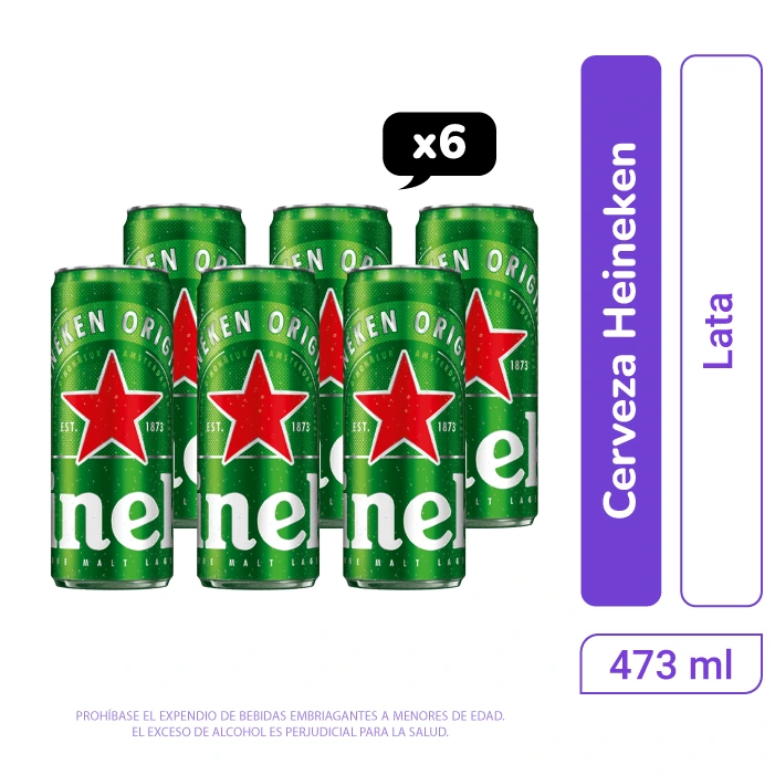 Cerveza Heineken lata 473 ml x 6 und 