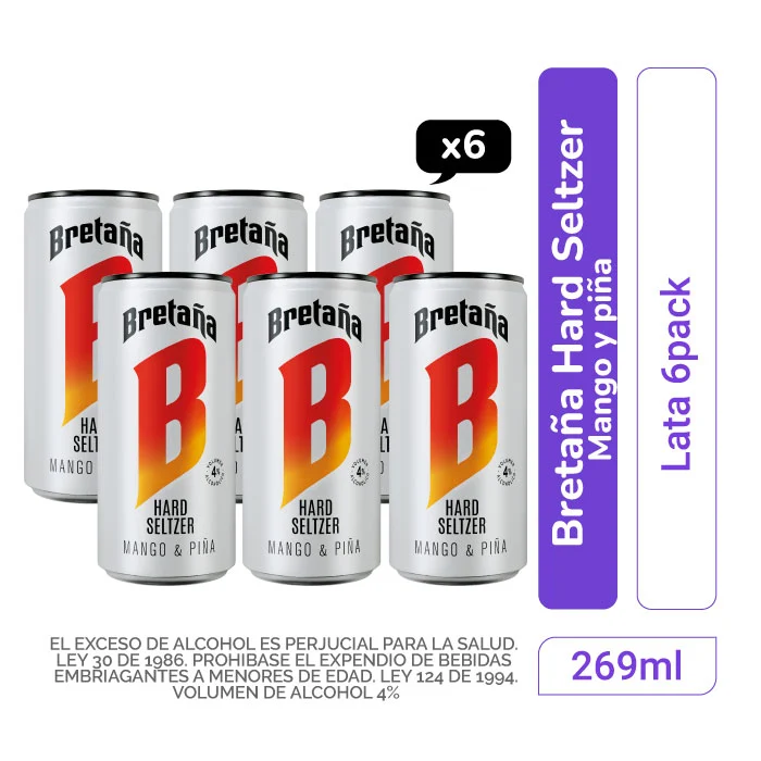 Bretaña Hard Seltzer Mango Piña 269 ml lata X6 und