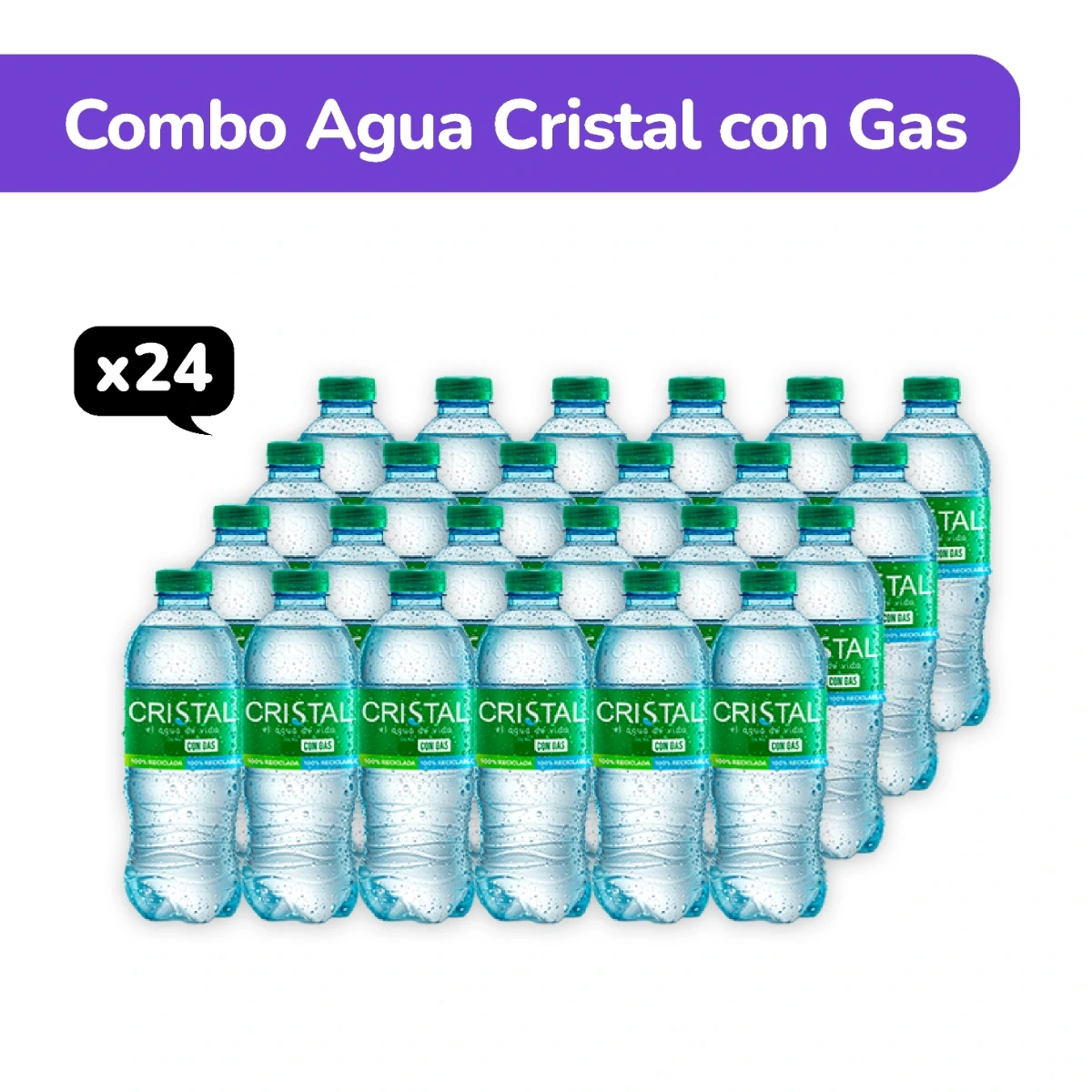 Combo Agua Cristal con Gas 250ml x24 und