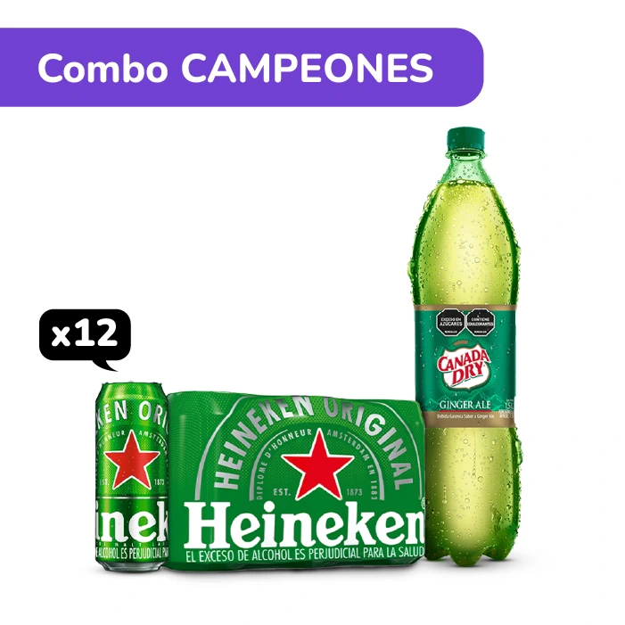 Combo Campeones: Cerveza Heineken lata 473ml x 12und + Canada Dry Pet 1.5 L x 1und