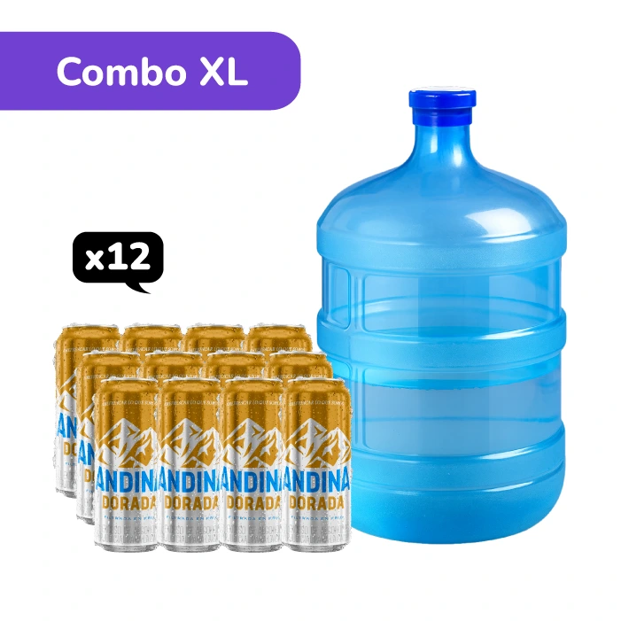 Combo XL: Cerveza Andina lata 473 ml x 12 und + Recarga Botellón Agua Cristal 20 L x 1 und