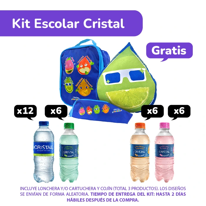 Kit Escolar Cristal: Agua Limonada 300 ml x 6 + Agua Mandarina 300 ml x 6 + Agua Sandía Limón 300 ml x 6 + Agua Cristal 300 ml x 12