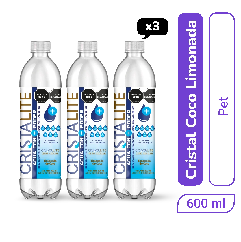 Agua Funcional Cristalite Limonada de Coco 600 ml x 3 und