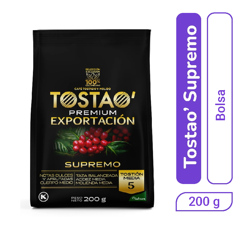 Café Tostao Supremo Molido 200 gr x 1 und
