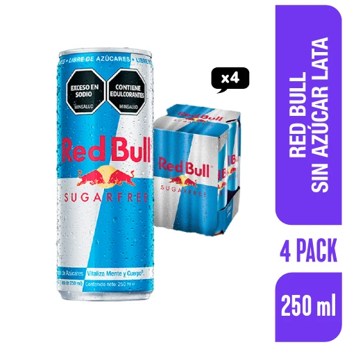 Energizante Red Bull Lata Sin Azúcar 250 ml x 4 und