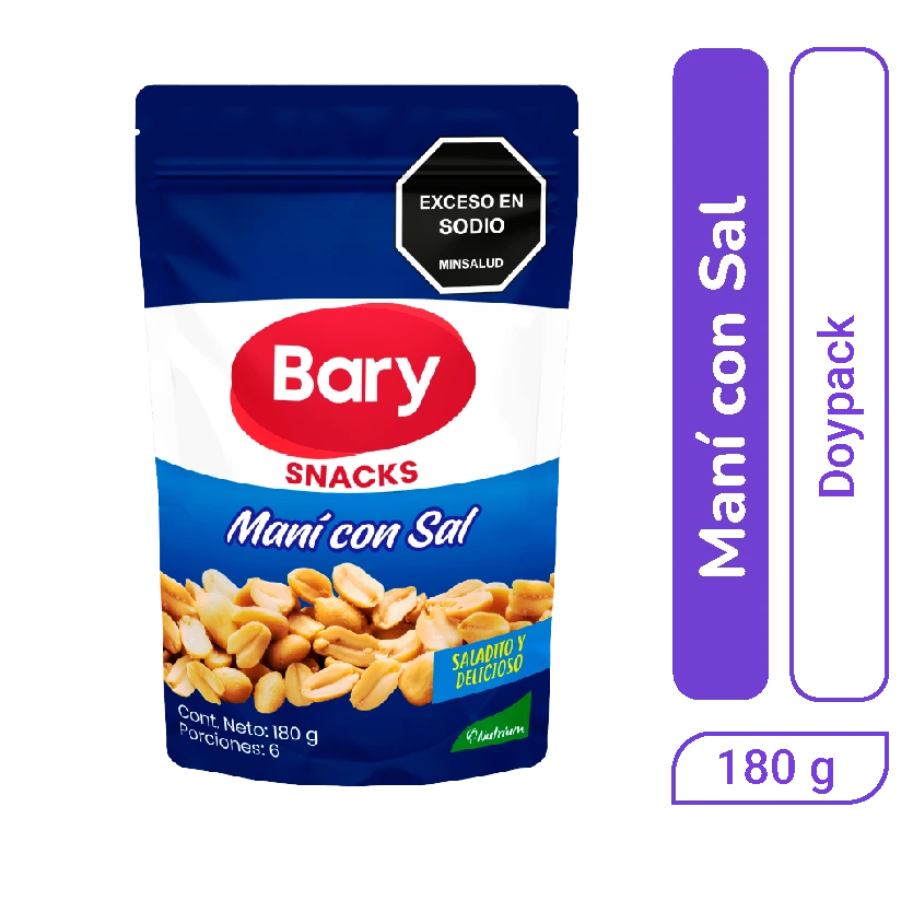 Snack Maní con Sal Bary Doypack 180 gr x 1 und