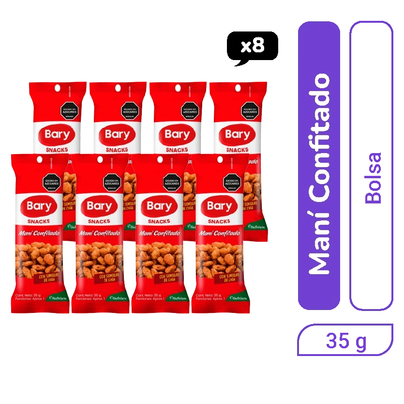 Maní Confitado Bary bolsa 35 gr x 8 und