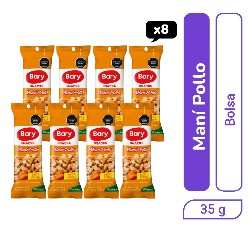Maní Pollo Bary bolsa 35 gr x 8 und 