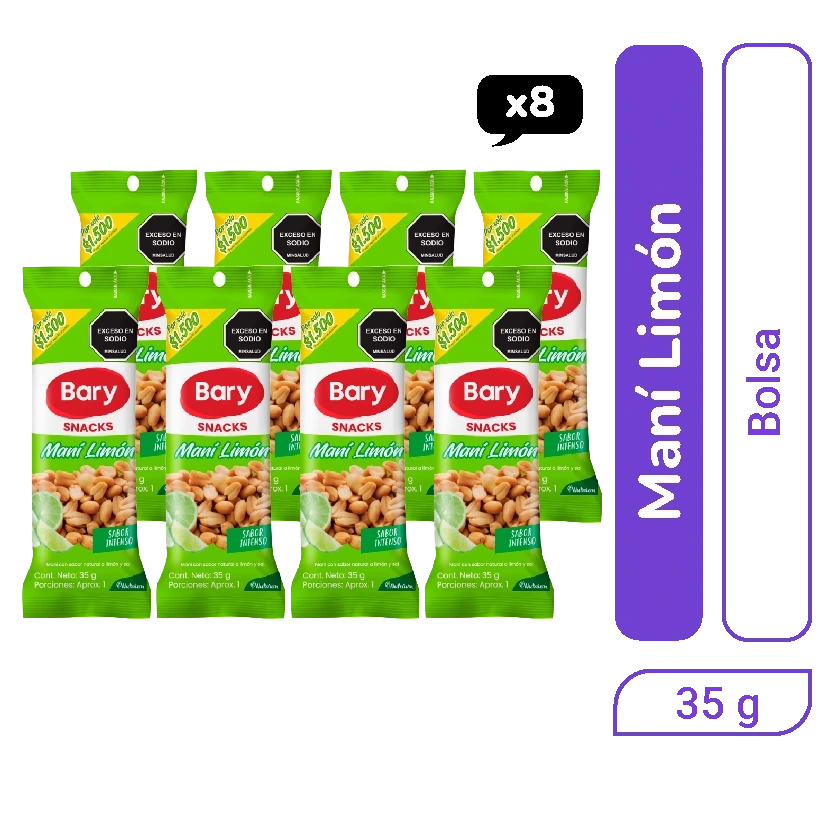 Maní Bary Limón bolsa 35 gr x 8 und