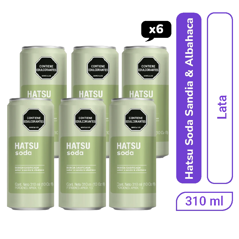 Soda Hatsu Sandía y Albahaca Lata 310 ml x 6 und