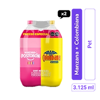 Gaseosa Manzana Postobón + Colombiana Pet 3.125 lt x 2 und